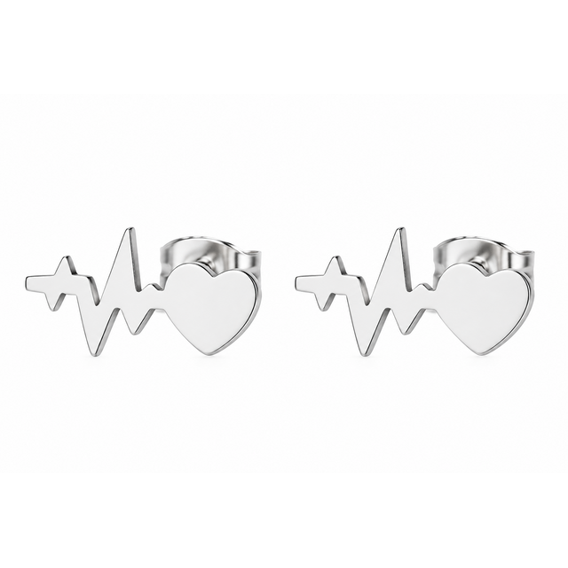 Goodies Label Zilverkleurige Heartbeat Oorstuds 10 mm | Stainless Steel