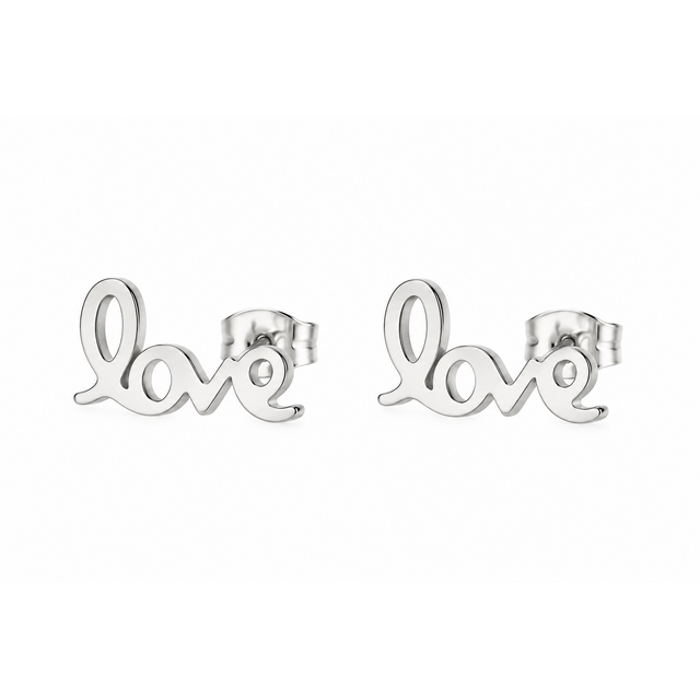 Goodies Label Zilverkleurige LOVE Oorstuds 12 mm | Stainless Steel