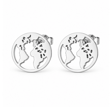 Goodies Label Zilverkleurige Wereldbol Oorstuds 13 mm | Stainless Steel