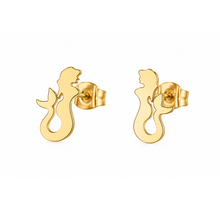 Goodies Label Goudkleurige Zeemeermin Oorstuds 12 mm | Stainless Steel