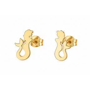 Goodies Label Goudkleurige Zeemeermin Oorstuds 12 mm | Stainless Steel
