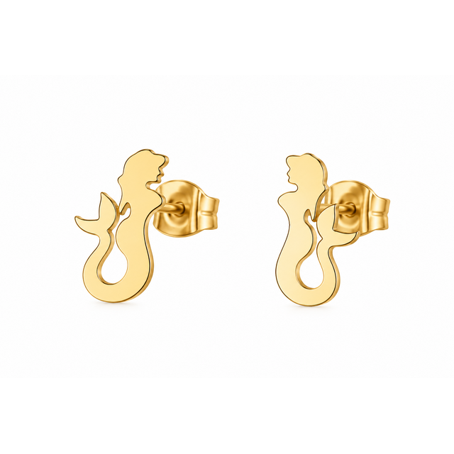 Goodies Label Goudkleurige Zeemeermin Oorstuds 12 mm | Stainless Steel