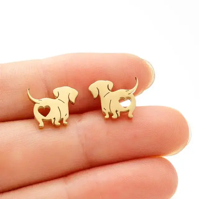 Goodies Label Goudkleurige Teckel Oorstuds 12 mm | Stainless Steel