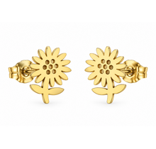 Goodies Label Goudkleurige Zonnebloem Oorstuds 9 mm | Stainless Steel