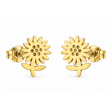 Goodies Label Goudkleurige Zonnebloem Oorstuds 9 mm | Stainless Steel