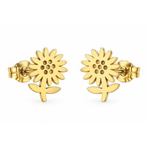 Goodies Label Goudkleurige Zonnebloem Oorstuds 9 mm | Stainless Steel