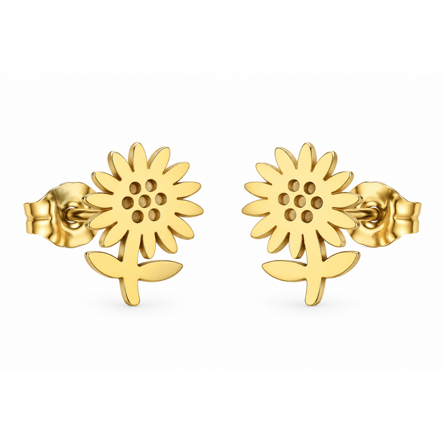 Goodies Label Goudkleurige Zonnebloem Oorstuds 9 mm | Stainless Steel