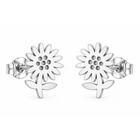Goodies Label Zilverkleurige Zonnebloem Oorstuds 9 mm | Stainless Steel