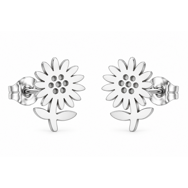 Goodies Label Zilverkleurige Zonnebloem Oorstuds 9 mm | Stainless Steel