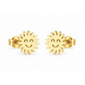 Goodies Label Goudkleurige Smiley Sun Studs 10 mm | Stainless Steel