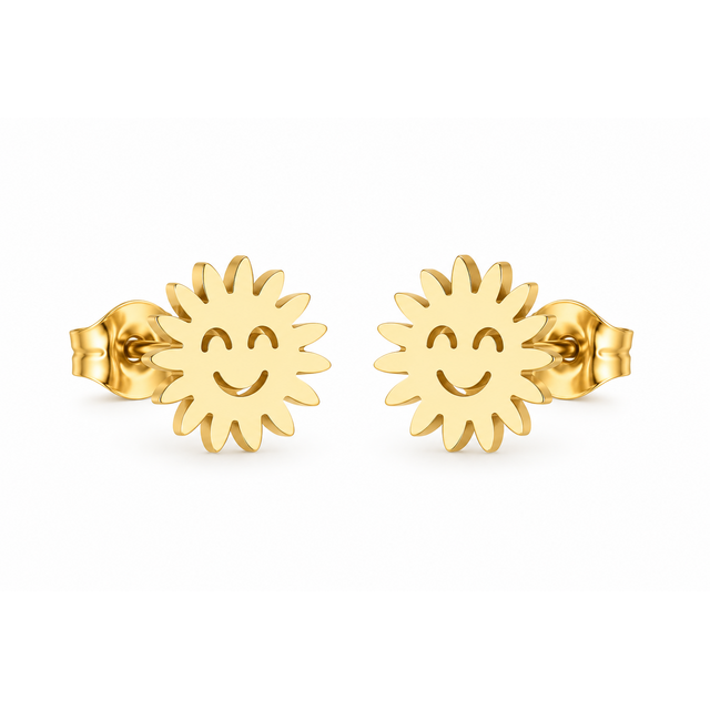 Goodies Label Goudkleurige Smiley Sun Studs 10 mm | Stainless Steel