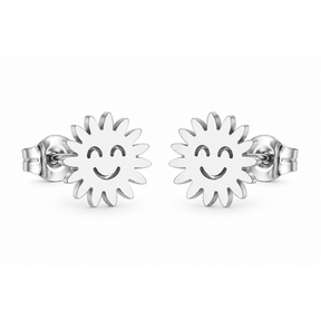 Goodies Label Zilverkleurige Smiley Sun Studs 10 mm | Stainless Steel
