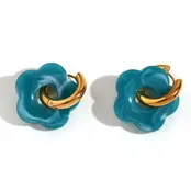 Goodies Label Turquoise Bloem Oorbellen Goud | Stainless Steel