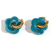 Goodies Label Turquoise Bloem Oorbellen Goud | Stainless Steel