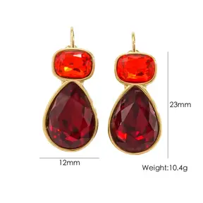 Goodies Label Goudkleurige Crystal Drop Oorbellen Rood 23 mm