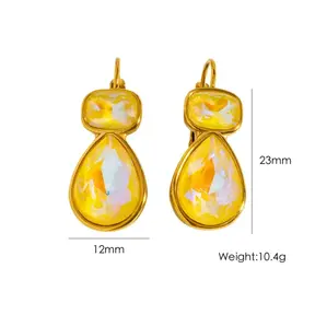 Goodies Label Goudkleurige Crystal Drop Oorbellen Geel 23 mm
