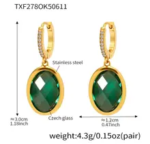 Goodies Label Goudkleurige Oorringen Groen Glas & Zirconia | Stainless Steel