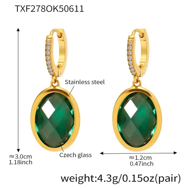 Goodies Label Goudkleurige Oorringen Groen Glas & Zirconia | Stainless Steel