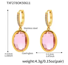 Goodies Label Goudkleurige Oorringen Roze Glas & Zirconia | Stainless Steel