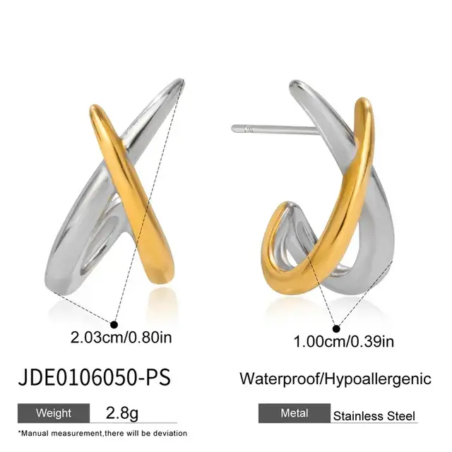 Goodies Label Bicolor Statement Oorstuds Goud & Zilver | Stainless Steel