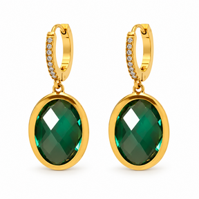Goodies Label Goudkleurige Oorringen Groen Glas & Zirconia | Stainless Steel