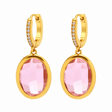 Goodies Label Goudkleurige Oorringen Roze Glas & Zirconia | Stainless Steel