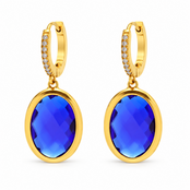 Goodies Label Goudkleurige Oorringen Blauw Glas & Zirconia | Stainless Steel