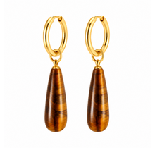 Goodies Label Oorbellen Tijgeroog Druppel Goud | Stainless Steel