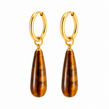 Goodies Label Oorbellen Tijgeroog Druppel Goud | Stainless Steel