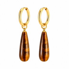 Goodies Label Oorbellen Tijgeroog Druppel Goud | Stainless Steel