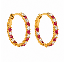 Goodies Label Goudkleurige Oorringen Rood & Clear Rhinestone | Stainless Steel