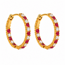 Goodies Label Goudkleurige Oorringen Rood & Clear Rhinestone | Stainless Steel