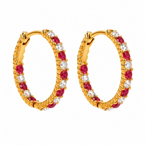 Goodies Label Goudkleurige Oorringen Rood & Clear Rhinestone | Stainless Steel