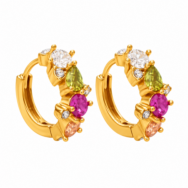 Goodies Label Goudkleurige Multicolor Rhinestone Oorringen | Stainless Steel
