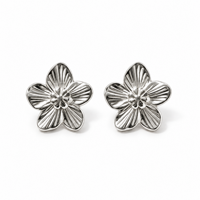 Goodies Label Zilverkleurige Bloem Statement Oorstuds 2,1 cm | Stainless Steel