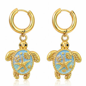 Goodies Label Goudkleurige Zeeschildpad Hoops | Coastal Statement Oorbellen