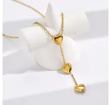 Goodies Label Goudkleurige Y-Ketting met Drie Hartjes