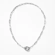 Goodies Label Zilverkleurige Paperclip Ketting met Dubbele Ring | 46 cm