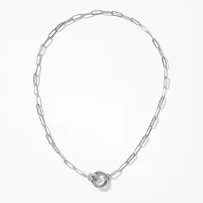 Goodies Label Zilverkleurige Paperclip Ketting met Dubbele Ring | 46 cm