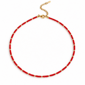 Goodies Label Rode Kralenketting met Goudkleurige Details | 40+5 cm