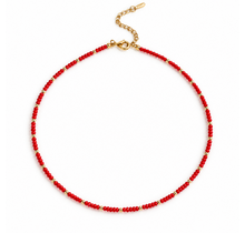 Goodies Label Rode Kralenketting met Goudkleurige Details | 40+5 cm