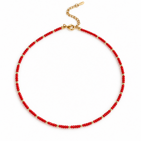 Goodies Label Rode Kralenketting met Goudkleurige Details | 40+5 cm