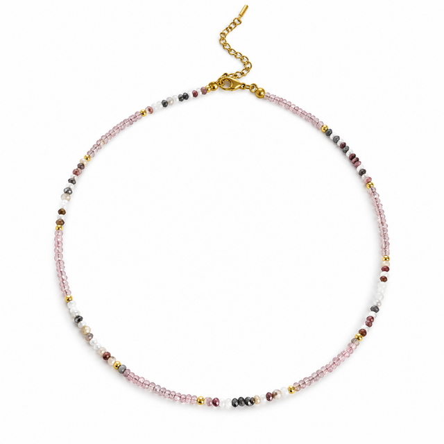 Goodies Label Paarse Kralenketting met Goudkleurige Details | 40+5 cm