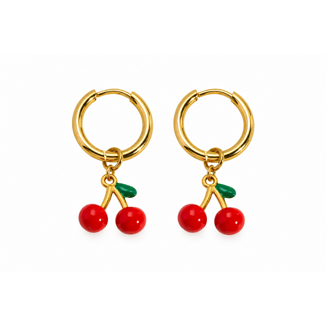 Goodies Label Goudkleurige Kersjes Hoops | Stainless Steel | Per Paar
