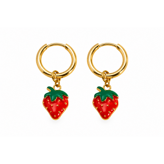 Goodies Label Goudkleurige Aardbei Hoops | Stainless Steel | Per Paar