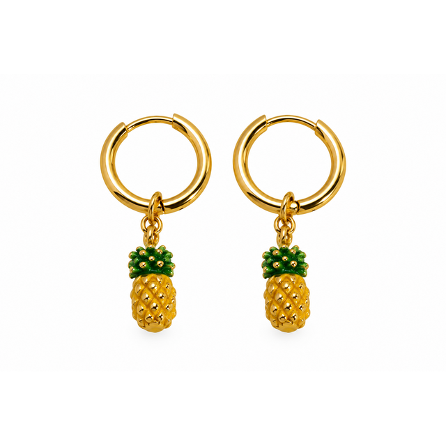 Goodies Label Goudkleurige Ananas Hoops | Stainless Steel | Per Paar