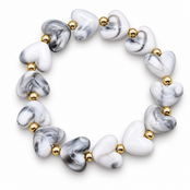 Goodies Label Hartjes Armband Wit-Grijs Marmerlook met Goudkleurige Details
