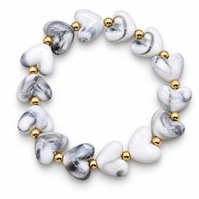 Goodies Label Hartjes Armband Wit-Grijs Marmerlook met Goudkleurige Details
