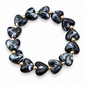 Goodies Label Hartjes Armband Zwart Marmerlook met Goudkleurige Details