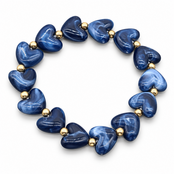 Goodies Label Hartjes Armband Blauw Marmerlook met Goudkleurige Details